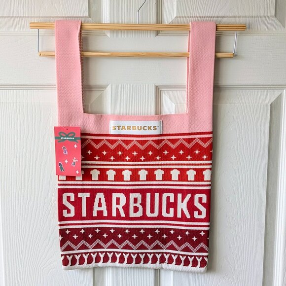 Starbucks Handbags - New 2023 China Starbucks Christmas Knitted Pink/Red Tote Bag